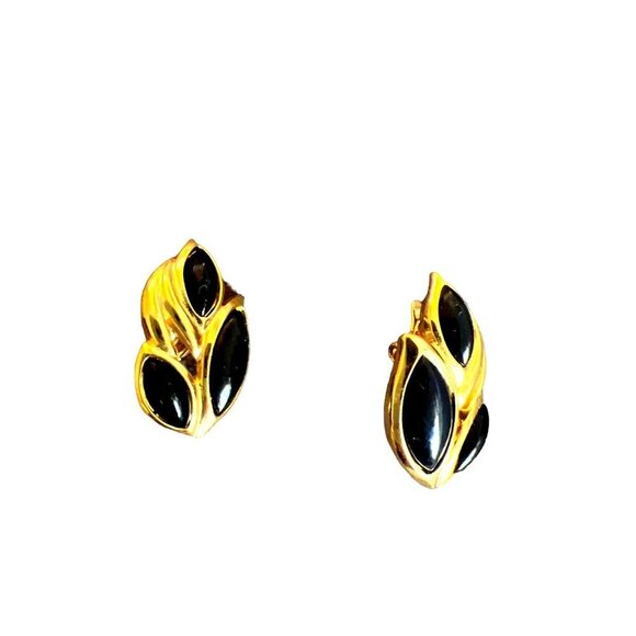 Trifari Set VTG 2 Necklaces PLUS Black Enamel Gold Clip Earrings Work Perfect - Picture 2 of 13